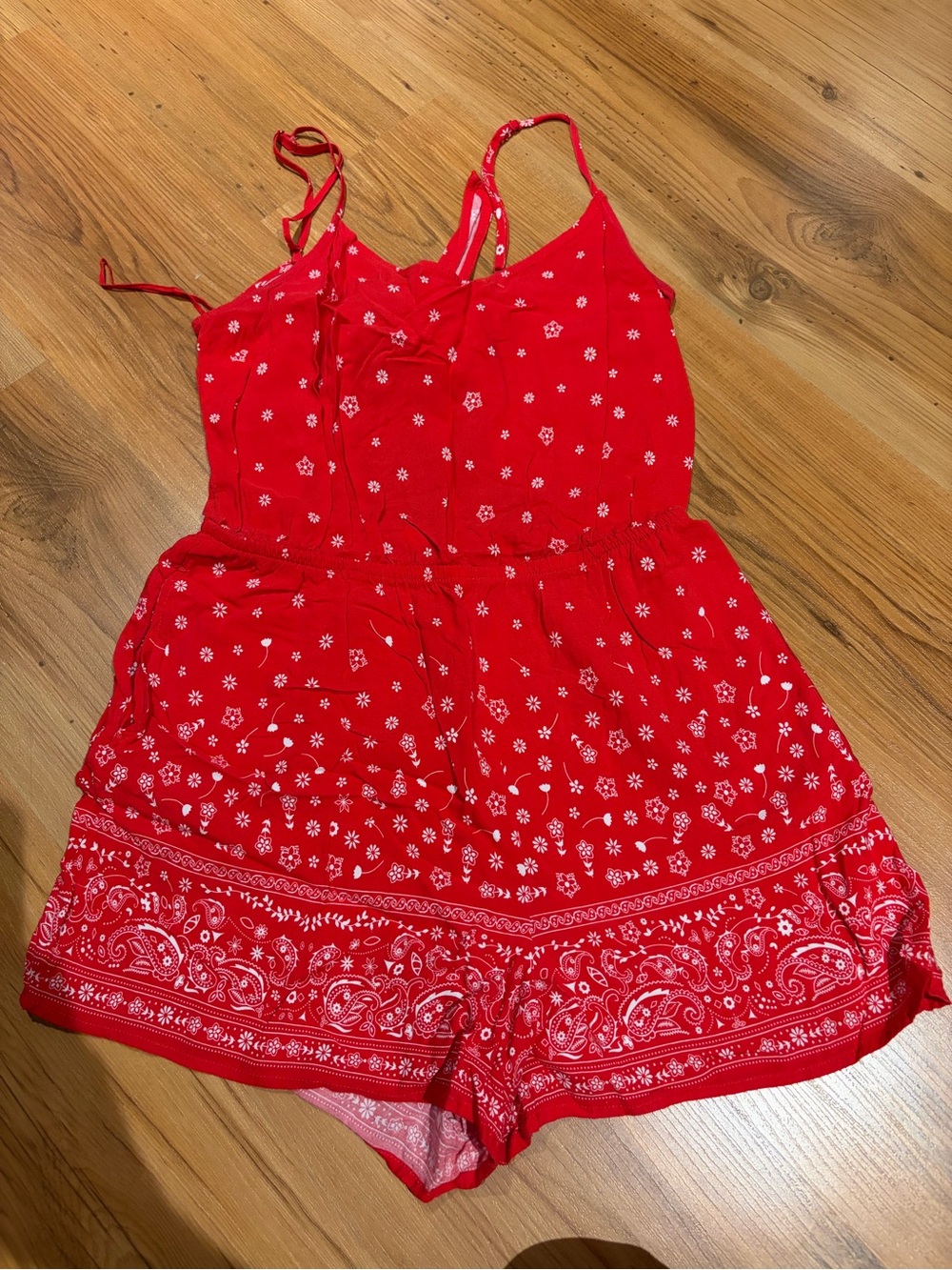 Garage Red Bandana-Print Sleeveless Romper